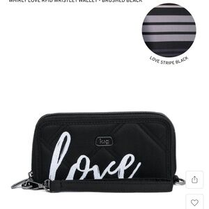 NWT Whirly Love RFID Wristlet Wallet -Brushed Black with silver love